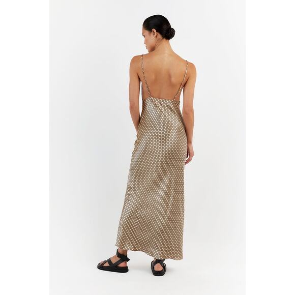 $215 DISSH Lou Swirl Gold Print Satin Maxi Dress - US 12 - Picture 5 of 9